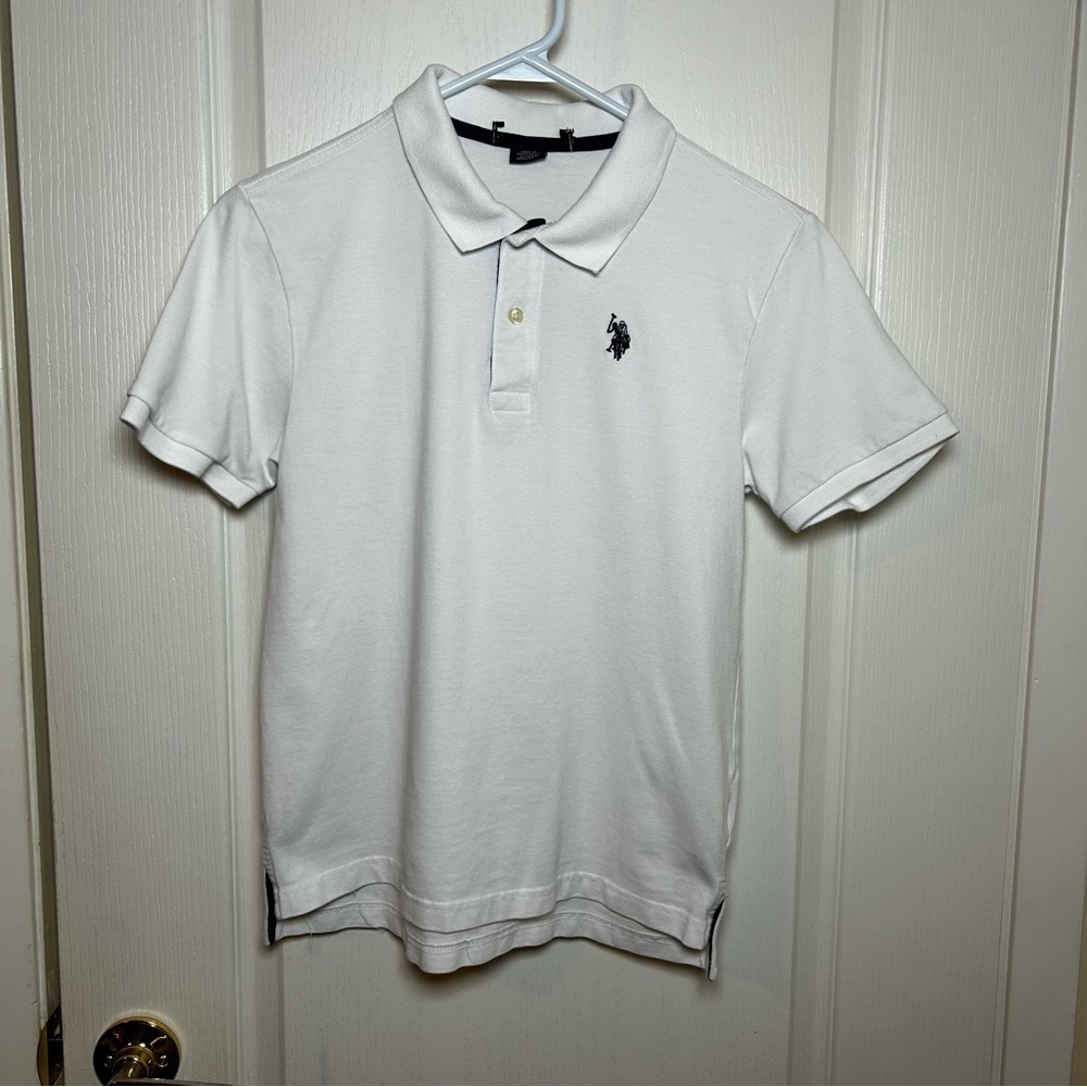 US Polo Assn kids Collared Polo Shirt White 100% Cotton Size Medium